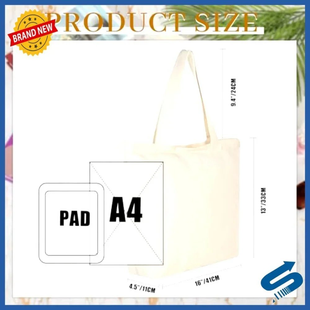 Large Canvas Tote Bag with Zipper Reusable Grocery Shopping DIY Craft